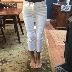 High rise White crop raw hem denim